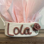 Personalized Cute Small Woven Basket with Handles, Custom Cotton Rope Room Shelf Storage Basket, Empty Decorative Gift Basket, Decorative Round Bin for Nursery Bedroom Bathroom (Style B) - Image 3