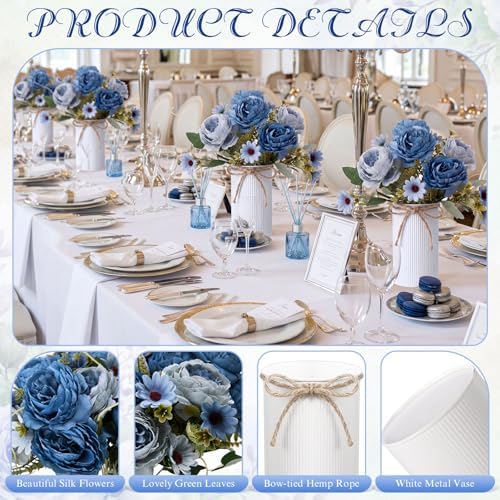 Domensi 6 Sets Wedding Floral Centerpiece for Table Decor, Foggy Blue - Image 3
