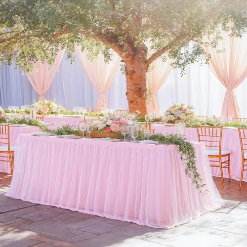 Suppromo 6 Pack 6ft Pink Tulle Tablecloths for Rectangle Tables 72 x 30 Inch Pink Rectangular Table Cloth, Wrinkle Free Table Cover with Tutu Skirt for Baby Shower Birthday Party Banquet Buffet Cake - Image 5
