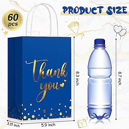 PerKoop 60 Pack Thank You Paper Gift Bags, Classic, Royal Blue - Image 2