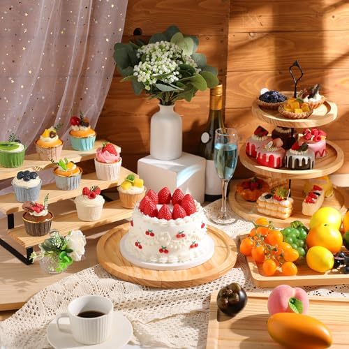 Teenyyou 5 Pcs Wood Dessert Table Display Set Cupcake Stand, Light Color - Image 6