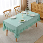 Spa Blue White Gingham Ruffle Table Cloth Rectangular 120“x60 - Image 3