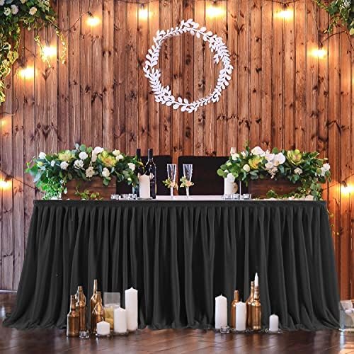 PARTISKY Black Polyester Table Skirt for Rectangle Tables 12ft, Wrinkle Resistant Pleated Ruffle Tablecloth for Banquet Wedding Trade Baby Shower Display Gift Dining Table - Image 5