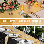 Breling 24 Pack Black and Gold Tablecloths and Satin Table Runner Set - Image 5