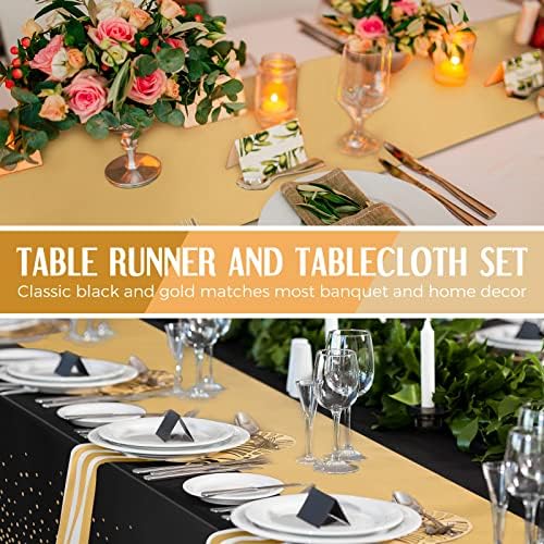 Breling 24 Pack Black and Gold Tablecloths and Satin Table Runner Set - Image 5