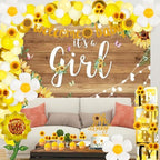 Hombae Sunflower Baby Shower Decorations, Baby Shower Decorations, Sunflower Themed Balloon It’s a Girl Backdrop Welcome Baby Glitter Banner Box Cutouts Cake Topper Daisy Sunflower Gold Yellow - Image 6