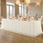 6 Pack Ivory Tablecloth for 6 Foot Rectangle Tables with Tulle Table Skirt - Image 4