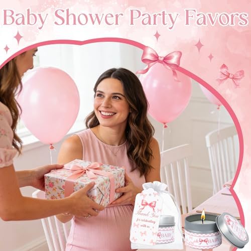 50Set Baby Shower Candle Party Favors Pink Bow Lavender Scented Candles Bulk Favors for Guests Girl Boy Baby Shower Gender Reveal Party Gifts (Pink Bow) - Image 3