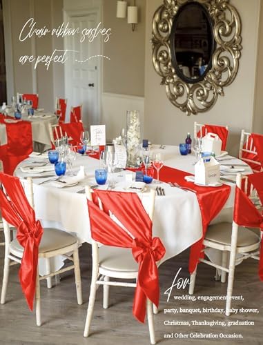 fani 60 PCS Satin Chair Sashes, 7x78 Inch, Red - Image 5