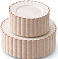 By Madee HEAVYWEIGHT Ivory Rose Gold Scalloped Plates for Wedding 100 Pc by byMadee