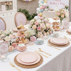 KIRE 175PCS Pink Plates Disposable - Pink and Gold Plates for Baby Shower - Image 2