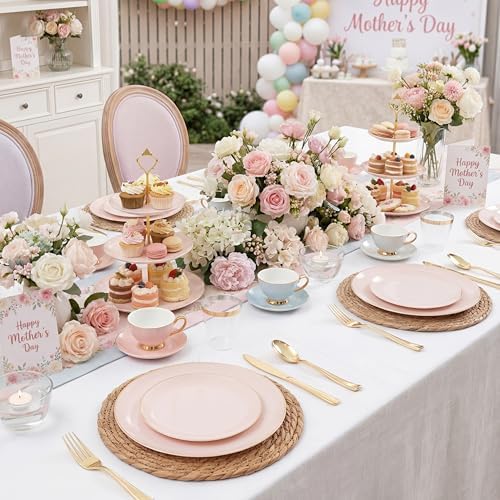 KIRE 175PCS Pink Plates Disposable - Pink and Gold Plates for Baby Shower - Image 2
