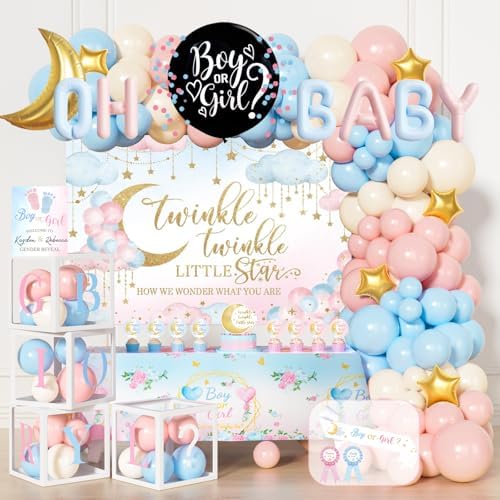 Costova Twinkle Twinkle Little Star Gender Reveal Decorations, Pink or Blue Gender Reveal Decorations with Backdrop, Balloons, Banner, Tablecloth, Boxes, Sash for Neutral Baby Shower Party by Unknown