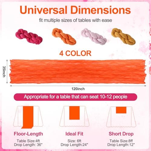 Moukeren 4 Pack Pink and Orange Cheesecloth Table Runner Sunset Party Decor - Image 3