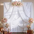 10 Panels 5x12ft White Backdrop Curtains for Wedding Parties, Wrinkle Free Polyester 12 ft Long Photo Backdrop Drapes Back Drop Cloth Drapery for Birthday Baby Shower Ceremony Photography Background by Htper
