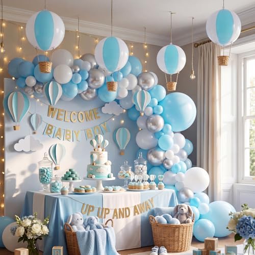 12 Sets 12" Hanging Hot Air Balloon Decortion, Blue - Image 5