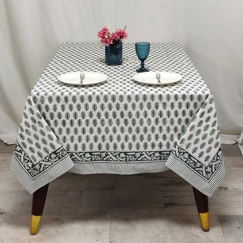Ridhi Emerald Green Hand Block Print Cotton Tablecloth 102 x 48 Inch - Image 2