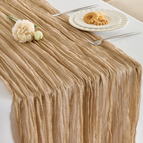 Fanami 6 Pack Cheesecloth Table Runner -10FT Nude Brown Boho Gauze Cheese Cloth Table Runner 120 Inches Long Rustic Sheer Fabric Centerpieces for Wedding Birthday Party Bridal Baby Shower Decorations by Fanami