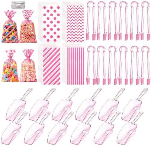 84 Pcs Pink Party Kit, 60 Treat Bags w/Ties,12 Mini Candy Scoops & 12 Tongs by Unknown