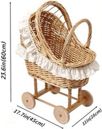 Vintage Wicker Baby Carriage Centerpiece with White Lace Trim (XL Wicker Carriage a) - Image 2