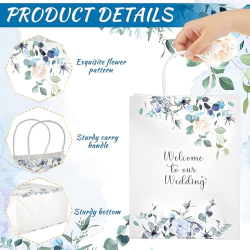 Kolldenn 50 Pcs Welcome Bags for Wedding Guests with Handles, Blue, Floral - Image 2