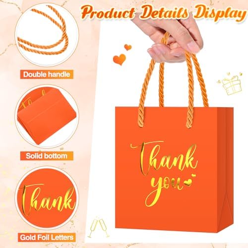 Honoson 60 Pcs Mini Thank You Gift Bag with Handle Bulk,Orange - Image 3