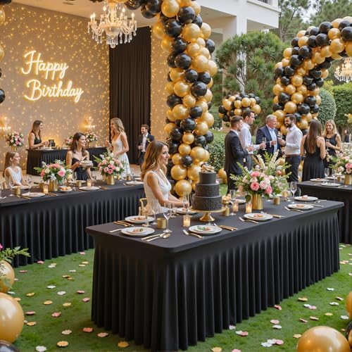 2 Pack Black Table Cloth for 8 Foot Rectangle Tables Spandex Fitted Tablecloth 8ft Stretch Table Covers Skirt Black Banquet Tablecloths Wrinkle Free Tablecloth for Party Wedding Birthday Event - Image 2