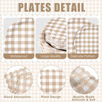 Funnymoom 400 Pcs Gingham Party Supplies for 50 Guests Khaki and White Paper Plates and Napkins Knives Spoons Forks Cups Disposable Checkered Dinner Party Set Cutlery for Baby Shower Wedding Favor - Image 2