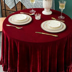 GLORY SEASON Velvet Tablecloth Luxurious Solid Round Table Cloth,Oblong Retro Farmhouse Ruffle Tablecloths Washable Table Cover for Party Wedding Baby Shower Kitchen Dinning Tabletop Decoration - Image 3