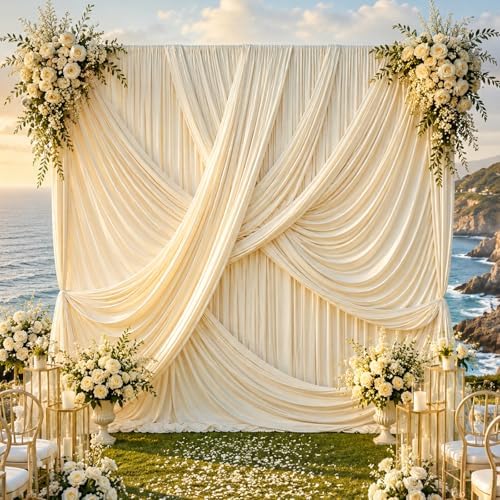 30ft x 10ft Beige Backdrop Curtains for Parties, 6 Panels 5ft x 10ft Wrinkle-Free Polyester Photo Backdrop Drapes for Wedding Birthday Baby Shower Graduation Photography Background by Gewonelife