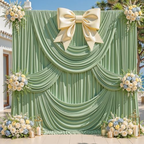 10ft x 10ft Sage Green Backdrop Curtains, Sage Green Drapes Backdrop Fabric - Image 6