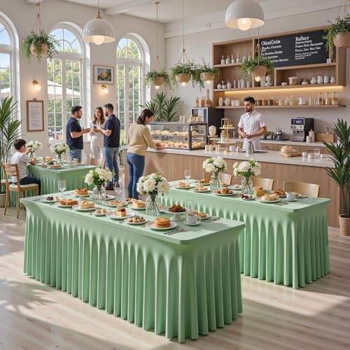 6 Packs Sage Green Spandex Table Cloths 6 Foot, Fitted Stretch Table Cover with Skirts 30x72 Inch, Wrinkle-Free Floor Length Tablecloths Rectangular for Weddings Parties Banquets Events Decorations - Image 6