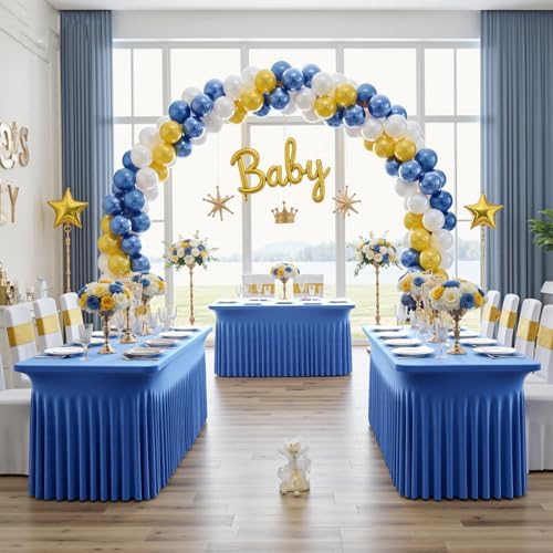 NSSONBEN 6 pk Royal Blue Spandex Tablecloths 6ft, Wrinkle Free High Stretch Fitted Table Cloths for 6 Foot Rectangle Tables, Ruffle Skirt Spandex Table Covers 6ft for Party Wedding Banquet - Image 5