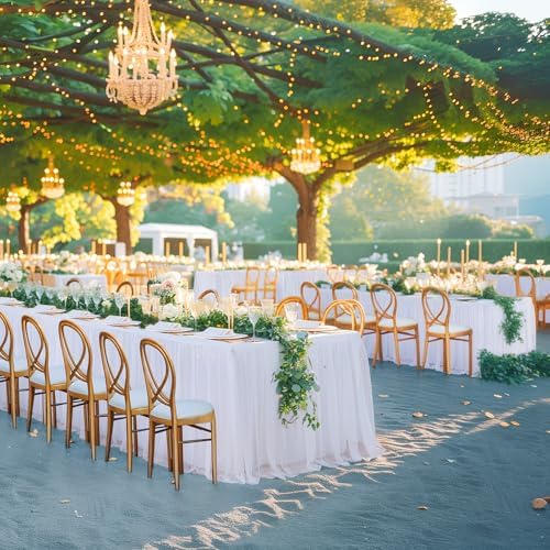 White Table Cloths 8 Foot Rectangle Stretch Ruffle Tulle Tablecloth Spandex Fitted Table Cover for 8 Foot Tables White Tulle Table Skirts Rectangle Tables 8ft Elastic Party Wedding Table Cloths 2Pack - Image 3
