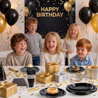 MirthMood 350PCS Black Disposable Plates,black plates disposable for party - Image 5