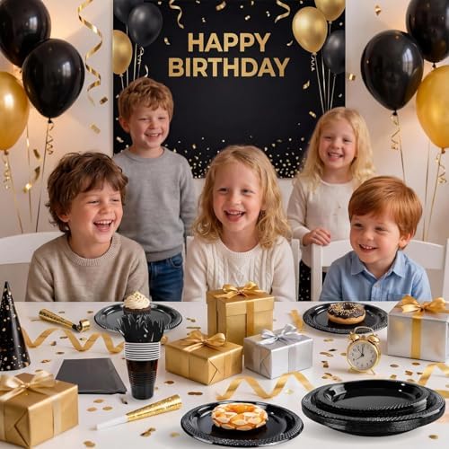 MirthMood 350PCS Black Disposable Plates,black plates disposable for party - Image 5