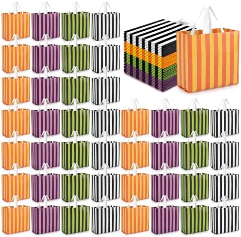 Crtiin 100 Pcs Plastic Striped Gift Bags with Handles, Dark Color by Crtiin