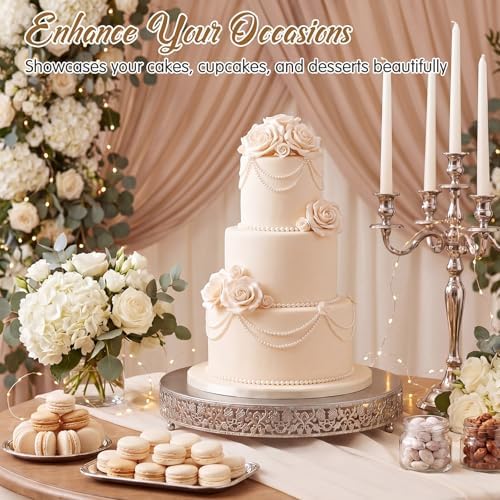 Wenqik 20 Inch Silver Cake Stand Set Metal Round Cupcake Dessert Stand with Cake Cutting, Flower Spatula Wedding Cupcake Pastry Display Candy Holder Display for Wedding Party Birthday Baby Shower - Image 6