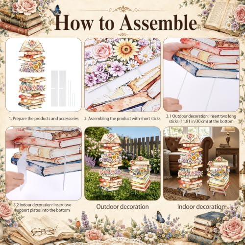 2Pcs Book Floral Cardboard Cutouts, A New Chapter Begins Baby Shower Birthday Party Decorations, Book Themed Photo Props Yard Signs with Stakes & Stands for Library Book Club Indoor Outdoor Use - Image 5