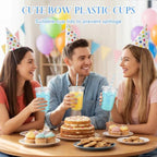 LemonRoad 100sets 16oz Blue Bow Cups Blue Birthday Party Decorations Supplies Cute Plastic Cups Disposable with Lids and Straws, for Valentines Galentines Day Christmas Wedding Baby Shower Decorations - Image 6