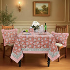 Ridhi Dark Salmon Pink Hand Block Print Cotton Tablecloth 118 x 70 Inch - Image 2