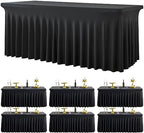 6 Pack Spandex Black Table Clothes for 6 Foot Rectangle Tables, Wrinkle Free Table Cloth Fitted Tablecover Stretchy Tablecloths with Skirt for Parties Wedding Banquet by Htper