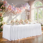 White Satin Tablecloths Rectangle 8FT, Glitter Spandex Fitted Stretch Table Covers Wrinkle-Free Floor Length Shimmer Table Skirt for Weddings Parties Baby Shower Banquets Vendor Events - Image 4