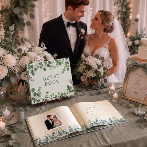 Engrowtic Embroidered Eucalyptus Leaves Wedding Guest Book Linen - Image 4