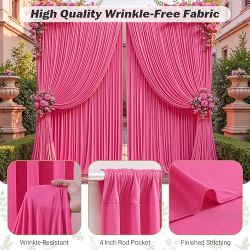 24ftx10ft Wrinkle Free Hot Pink Backdrop Curtain - 10 Feet Photography Backdrop Drapes, Silky Polyester Back Drop Cloth for Wedding Baby Shower Balloon Arch Background - Image 5