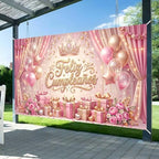 Feliz Cumpleaños Backdrop Pink Gold Balloon Crown Rose Gift Curtain Photo Background Banner for Women Girls Happy Birthday Party Photoshoot 15X10ft - Image 7