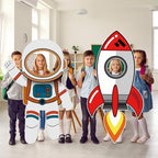 2 Pcs 3.94 ft Space Photo Booth Prop Rocket Astronaut Life Size Cardboard Cutout Stand up Backdrop Rocket Cardboard for Space Birthday Party Decoration Science Event Display - Image 3