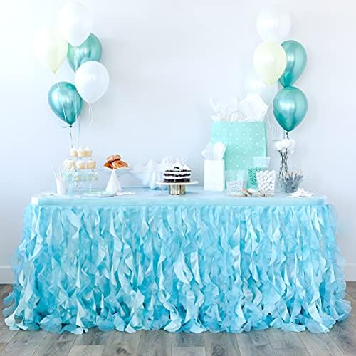 Mint Green Table Skirt. 9ft Table Skirt with Double Layer Organza! Rustic Wedding Decorations, Chanel Party, Graduation, Elephant Baby Shower. Tutu Table Skirts for Rectangle Tables 9ft by BluekateParty