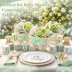 4 Pack Rattan Baby Carriage Baby Shower Table Centerpiece,Green - Image 5