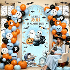 Blue Halloween Baby Shower Party Decoration Set, 6 Ft A Little Boo is Almost Due Stretchy Arch Backdrop Covers with Bat Stickers Balloon Garland Kit for Baby Shower Birthday Party Decor - Image 4